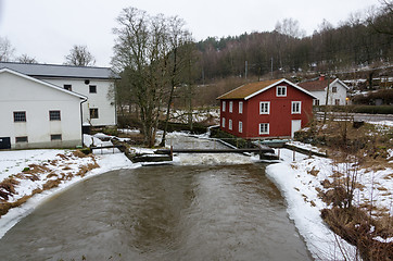 Image showing Kungsbacka river with  cold water and ice