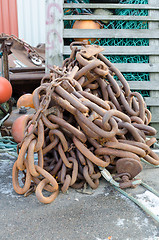 Image showing one rusty big chain for a big boat