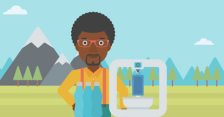 Image showing Man with three D printer vector illustration.