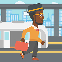 Image showing Man at the train station vector illustration.