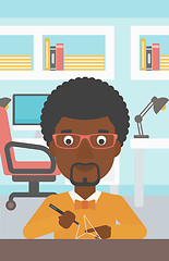 Image showing Man using three D pen vector illustration.