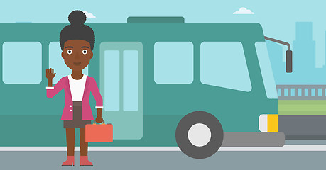 Image showing Woman travelling by bus vector illustration.