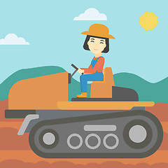 Image showing Female farmer driving tractor vector illustration.