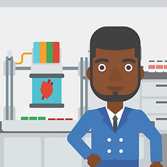 Image showing Man with three D printer vector illustration.
