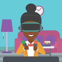 Image showing Woman wearing virtual reality headset.