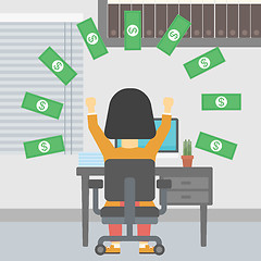 Image showing Successful business woman under money rain.