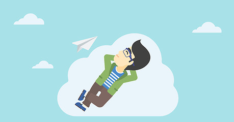 Image showing Businessman lying on cloud vector illustration.