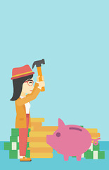 Image showing Woman breaking piggy bank vector illustration.