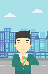 Image showing Man putting money in pocket vector illustration.