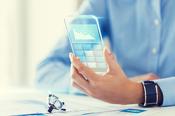 Image showing close up of woman with transparent smartphone