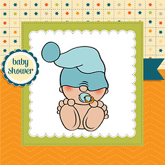 Image showing baby boy shower card with funny little baby