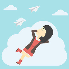 Image showing Business woman lying on cloud vector illustration.