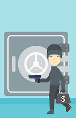 Image showing Burglar with gun near safe vector illustration.