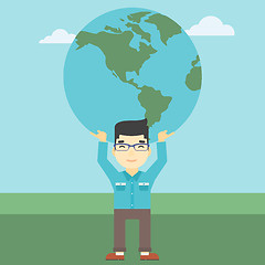 Image showing Businessman holding Earth globe.