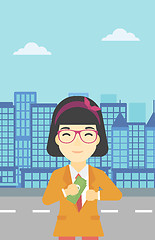 Image showing Woman putting money in pocket vector illustration.