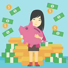 Image showing Business woman with piggy bank vector illustration