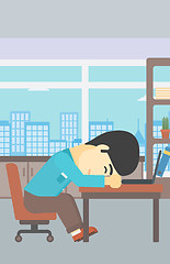 Image showing Businessman sleeping on workplace.