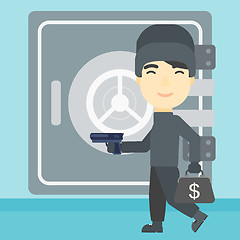 Image showing Burglar with gun near safe vector illustration.