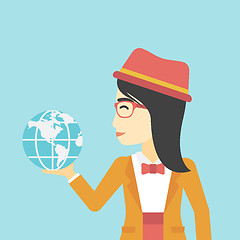 Image showing Business woman holding Earth globe.