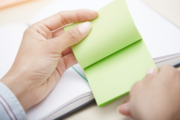 Image showing Blank green adhesive note
