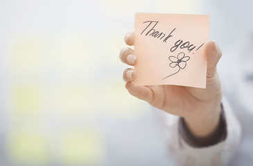 Image showing Thank you text on adhesive note