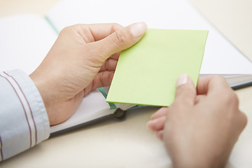 Image showing Blank green adhesive note