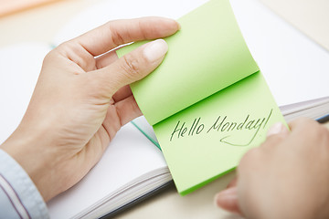 Image showing Hello Monday text on adhesive note