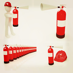 Image showing Fire extinguisher set . 3D illustration. Vintage style.