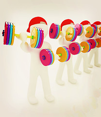 Image showing 3d mans with colorfull dumbbells . 3D illustration. Vintage styl