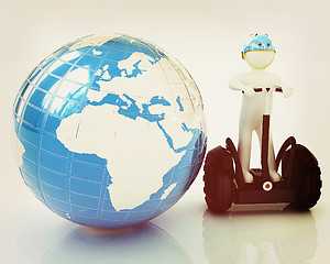 Image showing 3d white person riding on a personal and ecological transport an