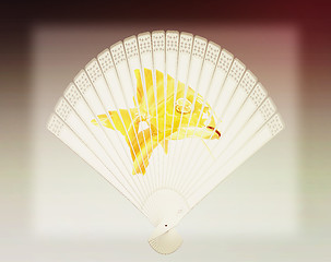 Image showing Colorful hand fan. 3D illustration. Vintage style.