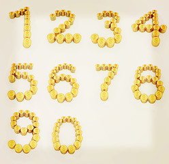 Image showing Set of the numbers 1,2,3,4,5,6,7,8,9,0 of gold coins with dollar