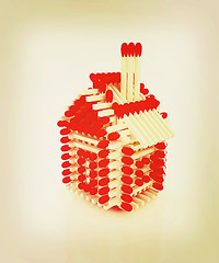 Image showing Log house from matches pattern. 3D illustration. Vintage style.