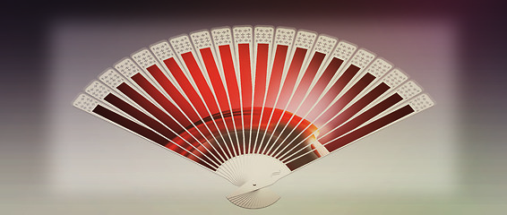 Image showing Colorful hand fan. 3D illustration. Vintage style.