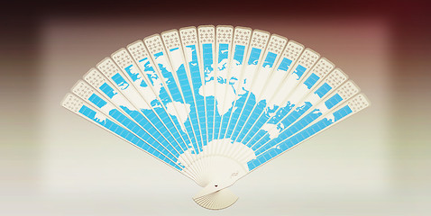 Image showing Colorful hand fan. 3D illustration. Vintage style.