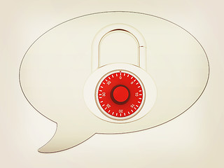 Image showing messenger window icon. Security concept with metal locked combin