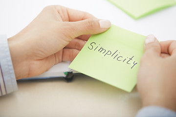 Image showing Simplicity text on adhesive note