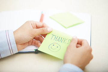 Image showing Thanks on adhesive note