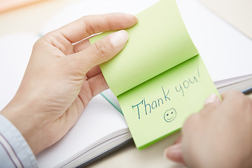 Image showing Thanks on adhesive note