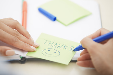 Image showing Thanks on adhesive note