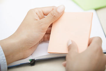 Image showing Blank pink adhesive note