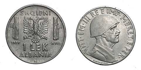 Image showing one 1 LEK Albania Colony acmonital Coin 1939 Vittorio Emanuele III Kingdom of Italy, World war II