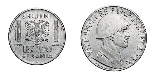 Image showing twenty 20 cent LEK Albania Colony acmonital Coin 1939 Vittorio Emanuele III Kingdom of Italy, World War II