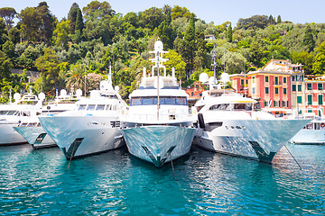 Image showing Portofino, Italy - Summer 2016 - Three luxury Yacht