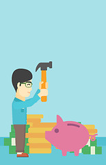 Image showing Man breaking piggy bank vector illustration.