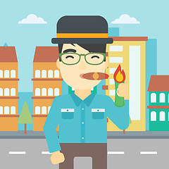 Image showing Businessman smoking cigar vector illustration.