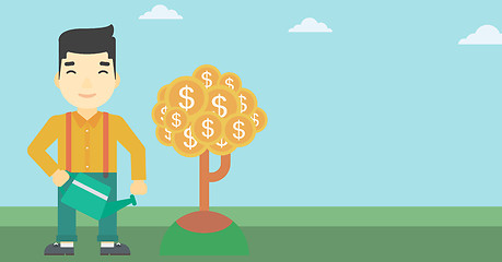 Image showing Man watering money tree vector illustration.