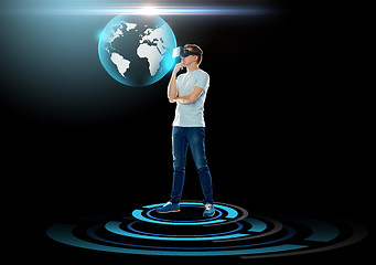 Image showing happy man in virtual reality headset or 3d glasses