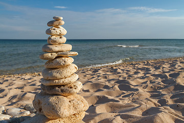 Image showing stone piles on the beach