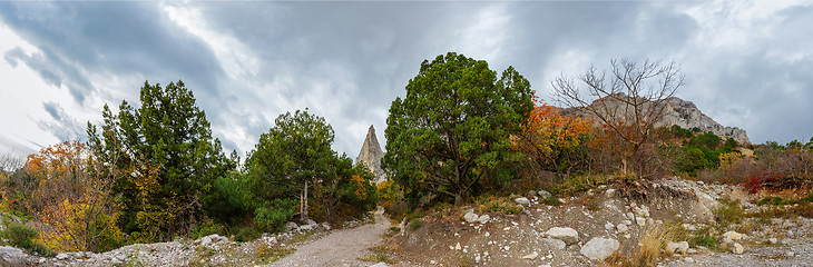 Image showing mountain cliff on a cloudy autumn day